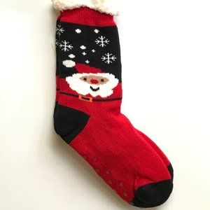 Santa Snowflake Sherpa Lined Slipper Socks